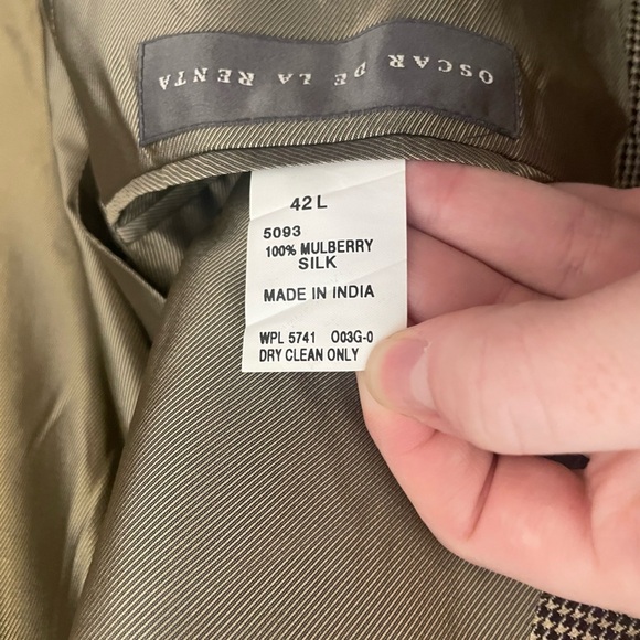 NWT Oscar De La Renta 100% Mulberry Silk Blazer 42L Houndstooth 3 Button - Picture 10 of 13